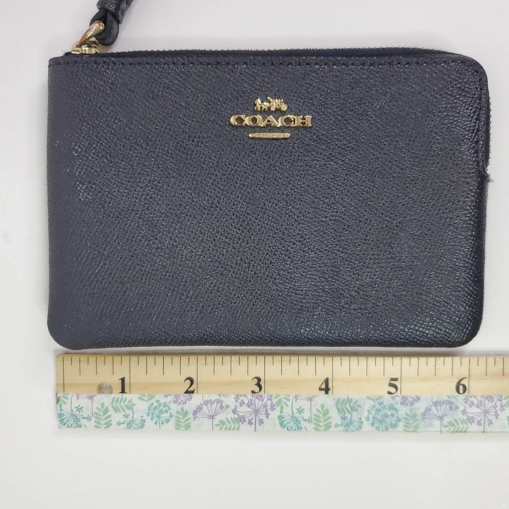Coach Corner Zip Crossgrain Leather Wristlet Blue corner zip small wristlet